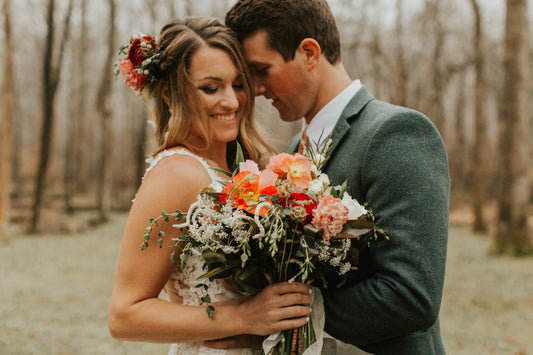 Happy Married Couple with Beautiful Bouquet - Wedding Registry - Carthage.Co